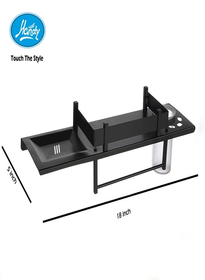 HANDY Black Bathroom Accessories Stainless Steel Black Bathroom Shelf with Towel Ring Multipurpose Shelf with Soap Dish and Toothbrush Holder All in One Shelves 18 X 5 Inch - Image 3